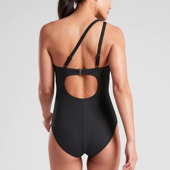 Athleta Rib Asym One Piece Swimsuit size XS Black - Picture 2 of 3